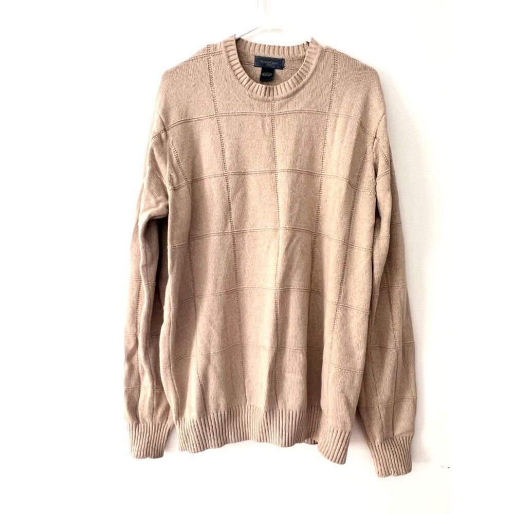 NorthCrest Classic Mens Sweater tan long sleeve cardigan Size LT.